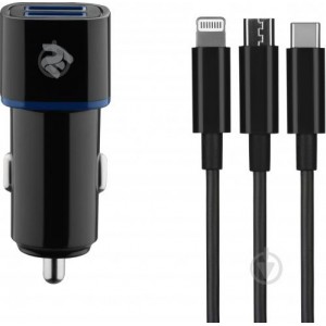 2E Car Charger dual USBx+Cable 3 in 1